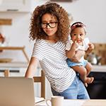 Mother and child working